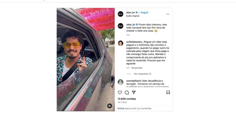 Comunicado da Uber sobre Carnaval (Foto: Reprodução / Instagram) Comunicado da Uber sobre Carnaval (Foto: Reprodução / Instagram)