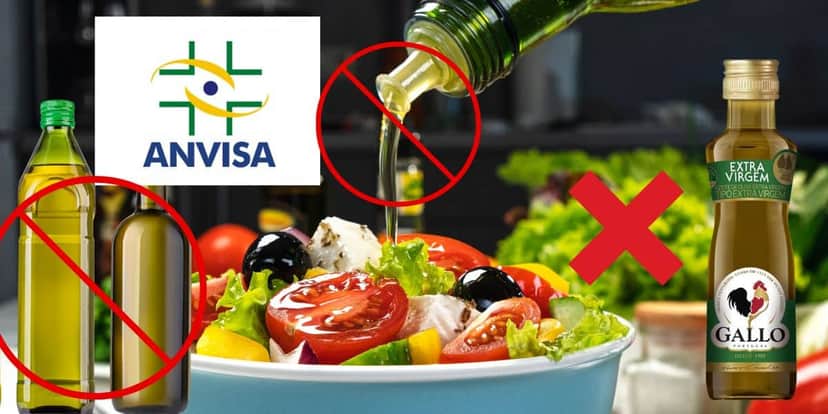 Logo da Anvisa e marca de azeite rival da Gallo, proibida - Montagem TVFOCO Logo da Anvisa e marca de azeite rival da Gallo, proibida - Montagem TVFOCO