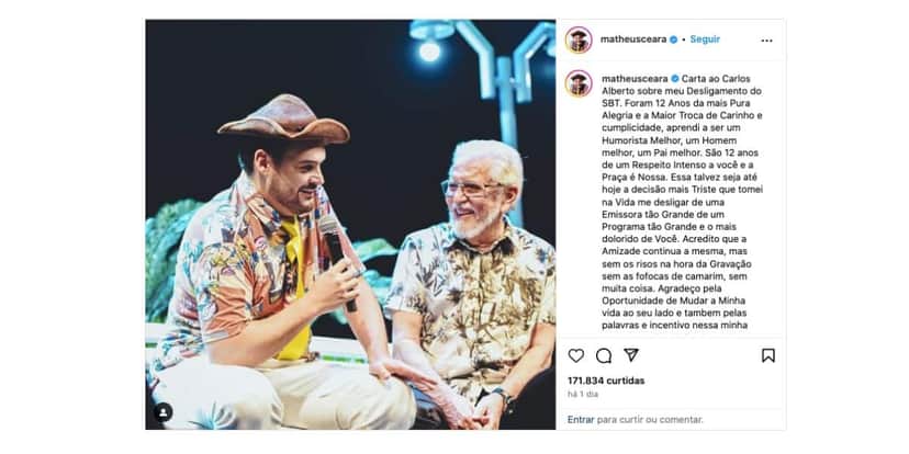 Matheus Ceará e Carlos Alberto (Foto: Reprodução / Instagram) Matheus Ceará e Carlos Alberto (Foto: Reprodução / Instagram)