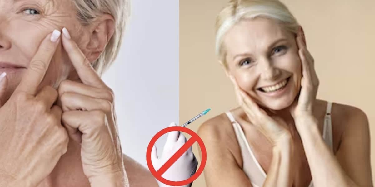 Mulher com e sem rugas, e agulha de botox (Fotos: Reproduções / Freepik / Montagem) Mulher com e sem rugas, e agulha de botox (Fotos: Reproduções / Freepik / Montagem)