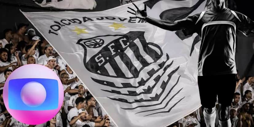 Torcida do Santos com logo da Globo e jogador - Foto Reprodução Internet Torcida do Santos com logo da Globo e jogador - Foto Reprodução Internet