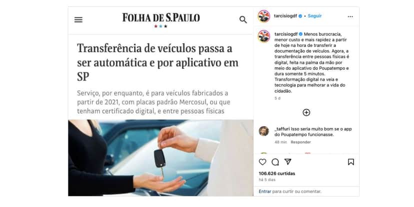 Anúncio Tarcísio de Freitas (Foto: Reprodução / Instagram) Anúncio Tarcísio de Freitas (Foto: Reprodução / Instagram)