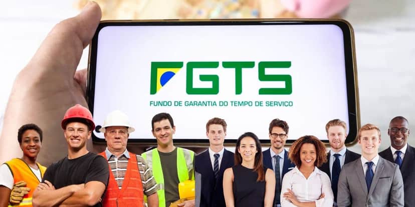 Celular com logo do FGTS e CLTs - Montagem TVFOCO Celular com logo do FGTS e CLTs - Montagem TVFOCO