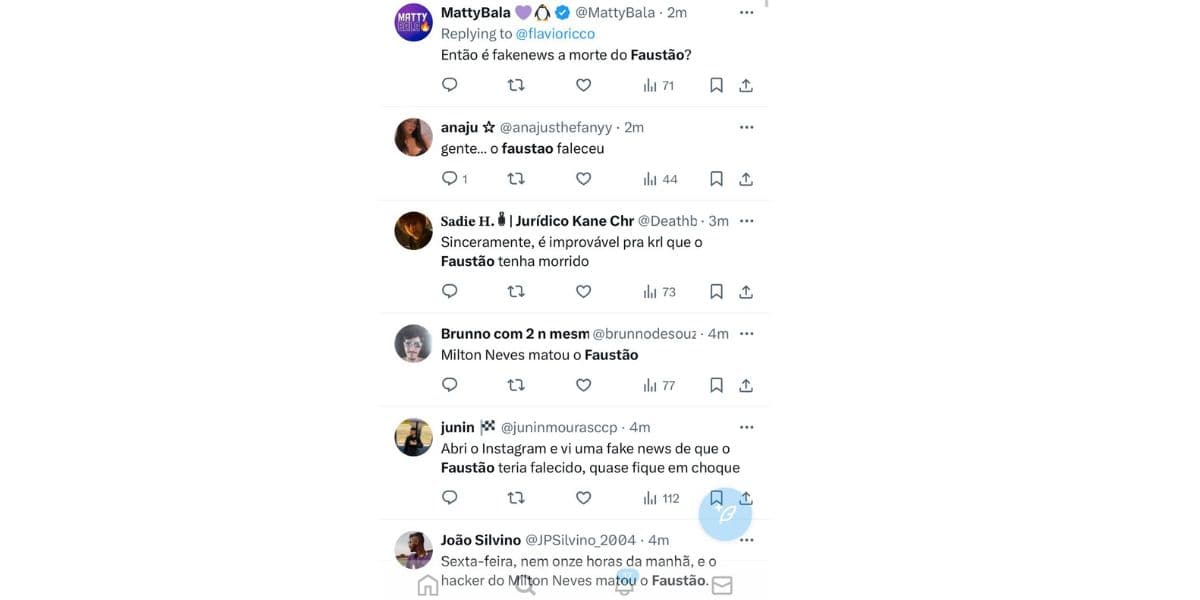 Público detona notícia de morte de Faustão (Foto: Reprodução / X) Público detona notícia de morte de Faustão (Foto: Reprodução / X)