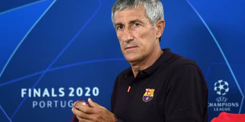 Quique Setién quando treinava o Barcelona — Foto: UEFA - Handout/UEFA via Getty Images Quique Setién quando treinava o Barcelona — Foto: UEFA - Handout/UEFA via Getty Images