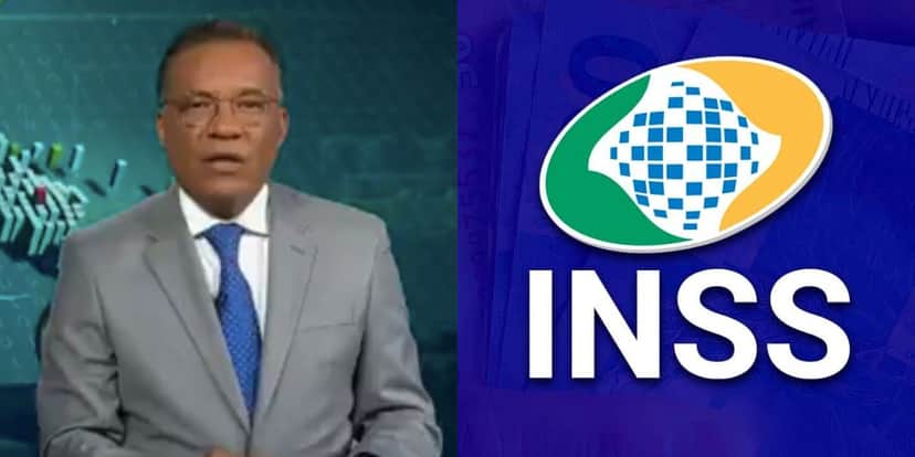 Heraldo Pereira, substituto de William Bonner, no Jornal Nacional e logo do INSS (Fotos: Reproduções / Globo / Internet) Heraldo Pereira, substituto de William Bonner, no Jornal Nacional e logo do INSS (Fotos: Reproduções / Globo / Internet)