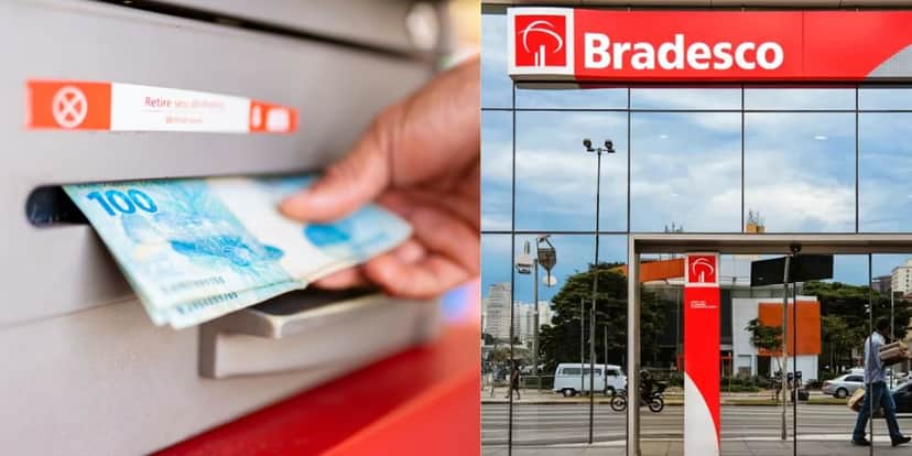 Pessoa sacando dinheiro / Banco Bradesco - Montagem TVFOCO Pessoa sacando dinheiro / Banco Bradesco - Montagem TVFOCO