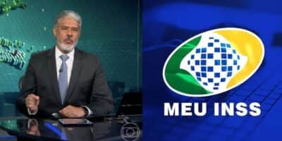 William Bonner / Logo do INSS - Montagem TVFOCO William Bonner / Logo do INSS - Montagem TVFOCO