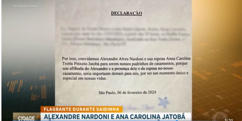 Declaração dos noivos para ter o casal em seu casamento (Reprodução: Record) Declaração dos noivos para ter o casal em seu casamento (Reprodução: Record)
