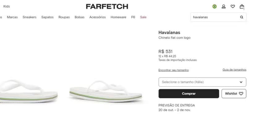A polêmica havaiana da Farfetch (Foto: Divulgação) A polêmica havaiana da Farfetch (Foto: Divulgação)
