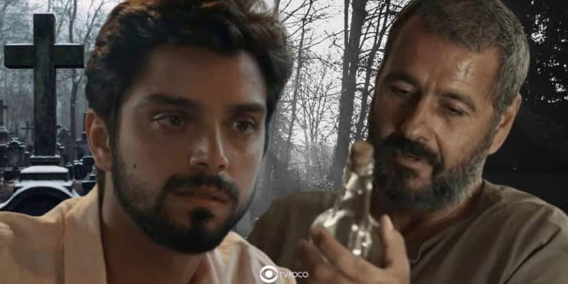 José Venâncio (Rodrigo Simas) e José Inocêncio (Marcos Palmeira) em Renascer (Foto: Reprodução / Globo / Montagem TV Foco) José Venâncio (Rodrigo Simas) e José Inocêncio (Marcos Palmeira) em Renascer (Foto: Reprodução / Globo / Montagem TV Foco)
