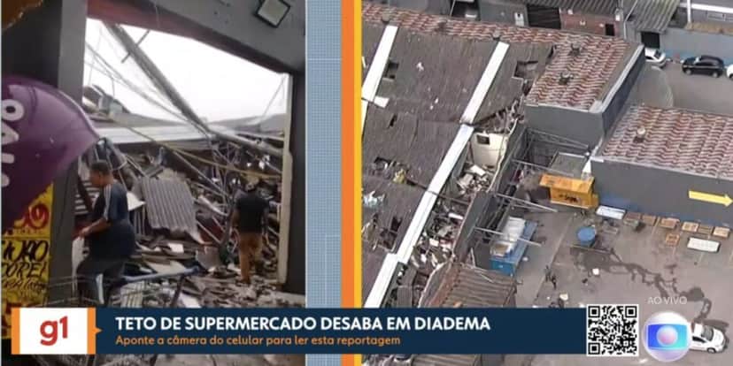 Destroços de mercado (Foto: Reprodução / Globo) Destroços de mercado (Foto: Reprodução / Globo)