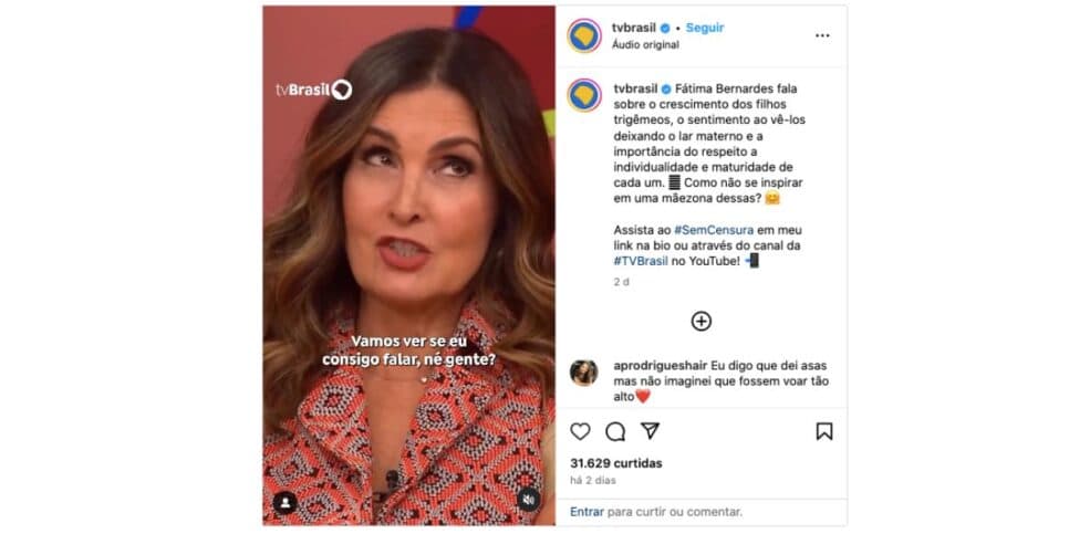 Fátima Bernardes durante entrevista no Sem Censura (Foto: Reprodução / Instagram) Fátima Bernardes durante entrevista no Sem Censura (Foto: Reprodução / Instagram)