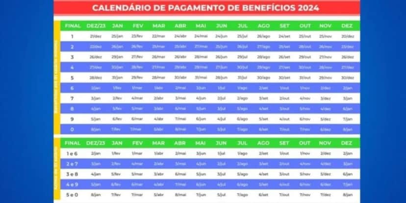 Calendário deste ano de 2024 (Reprodução/Foto: INSS/Divulgação) Calendário deste ano de 2024 (Reprodução/Foto: INSS/Divulgação)