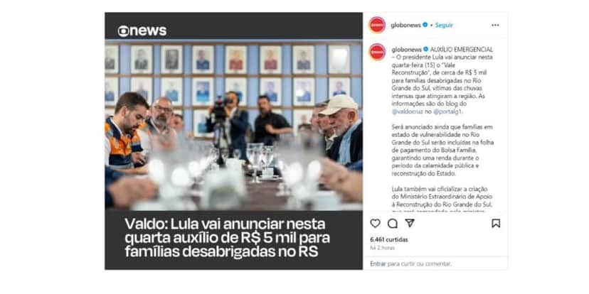 Notícia GloNews sobre novo auxílio (Foto: Reprodução / Instagram) Notícia GloNews sobre novo auxílio (Foto: Reprodução / Instagram)