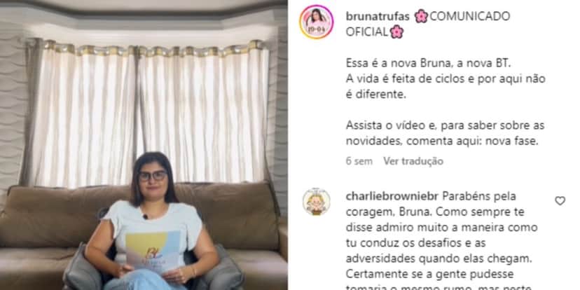 O anúncio de Bruna no ano passado ao anunciar o fechamento das lojas e cravar apenas o delivery (Foto: Reprodução/Instagram( O anúncio de Bruna no ano passado ao anunciar o fechamento das lojas e cravar apenas o delivery (Foto: Reprodução/Instagram(