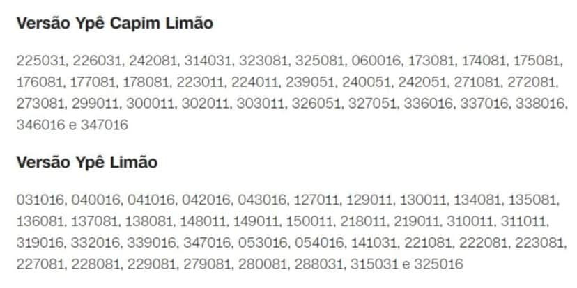 Lista de lotes afetados (Reprodução: Internet) Lista de lotes afetados (Reprodução: Internet)