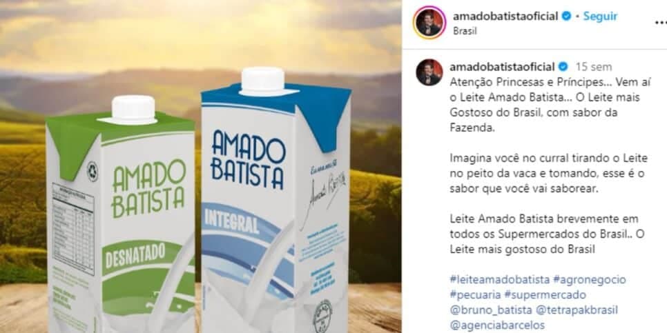 Leite Amado Batista chegou ao mercado em fevereiro (Reprodução: Instagram) Leite Amado Batista chegou ao mercado em fevereiro (Reprodução: Instagram)