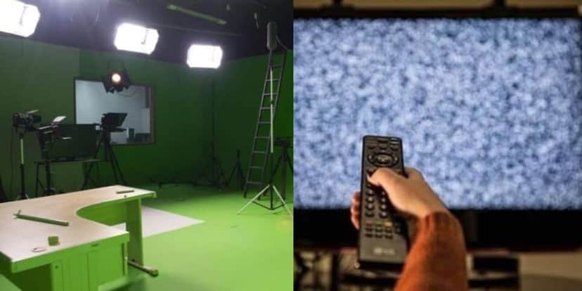 Estúdio de TV / TV fora do ar - Montagem: TVFOCO Estúdio de TV / TV fora do ar - Montagem: TVFOCO
