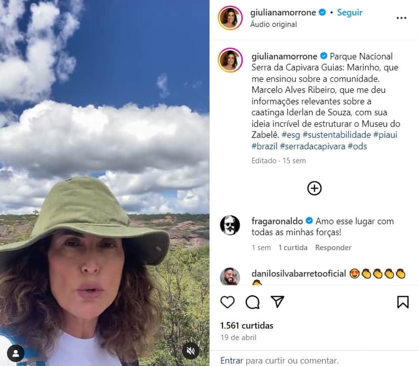 Giuliana Morrone é muito ativa no Instagram e fala sobre sustentabilidade (Foto: Reprodução/Instagram) Giuliana Morrone é muito ativa no Instagram e fala sobre sustentabilidade (Foto: Reprodução/Instagram)