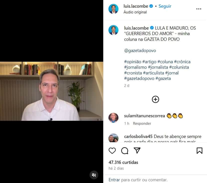 É assim que o jornalista e apoiador do Bolsonaro está hoje em dia após ser demitido (Foto: Reprodução/Instagram) É assim que o jornalista e apoiador do Bolsonaro está hoje em dia após ser demitido (Foto: Reprodução/Instagram)