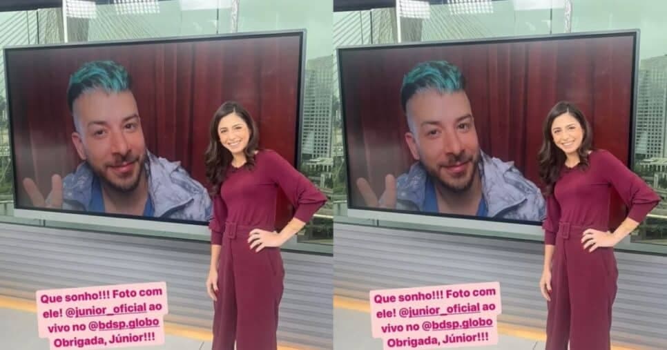 Registro da âncora com o cantor no Bom Dia São Paulo, da Globo - Foto: Instagram Registro da âncora com o cantor no Bom Dia São Paulo, da Globo - Foto: Instagram
