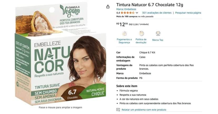 Tintura Natucor 6.7 Chocolate 12g (Amazon) Tintura Natucor 6.7 Chocolate 12g (Amazon)