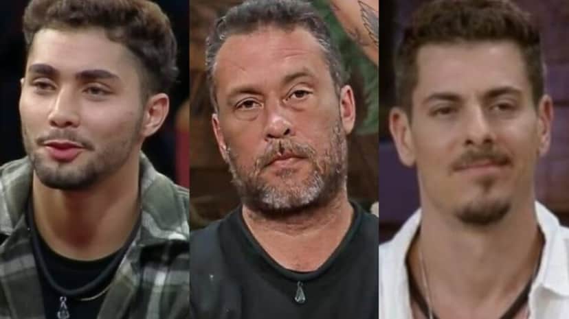 Gui Vieira, Juninho Bill e Sacha Bali estão na berlinda do reality (Fotos: Reprodução/ Record TV/ Montagem TV Foco) Gui Vieira, Juninho Bill e Sacha Bali estão na berlinda do reality (Fotos: Reprodução/ Record TV/ Montagem TV Foco)