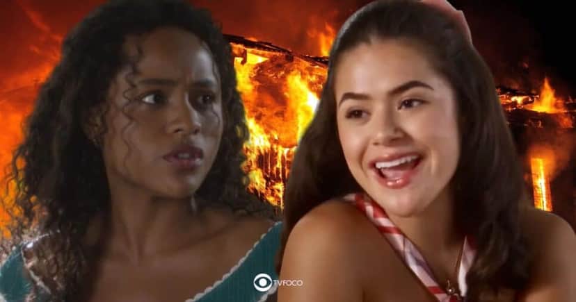 Incêndio, Beatriz e Bia em Garota do Momento (Foto: Reprodução / Globo / Montagem TV Foco) Incêndio, Beatriz e Bia em Garota do Momento (Foto: Reprodução / Globo / Montagem TV Foco)