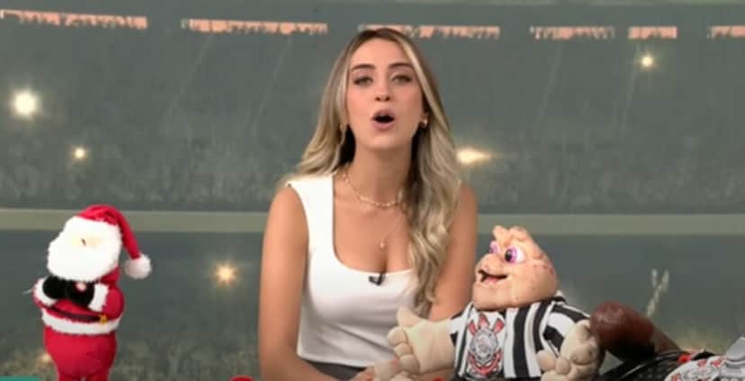 Gabrielle Guimarães apresenta o Jogo Aberto na ausência da titular em férias (Foto: Reprodução Band/ YouTube) Gabrielle Guimarães apresenta o Jogo Aberto na ausência da titular em férias (Foto: Reprodução Band/ YouTube)