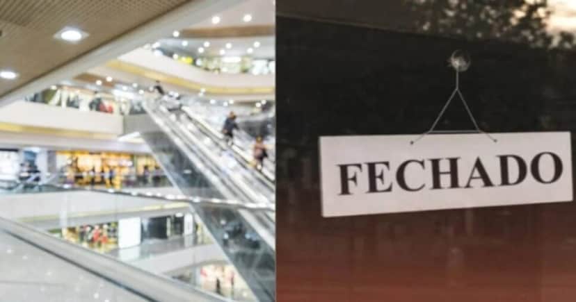 Shopping e placa de fechado (Foto: Montagem) Shopping e placa de fechado (Foto: Montagem)