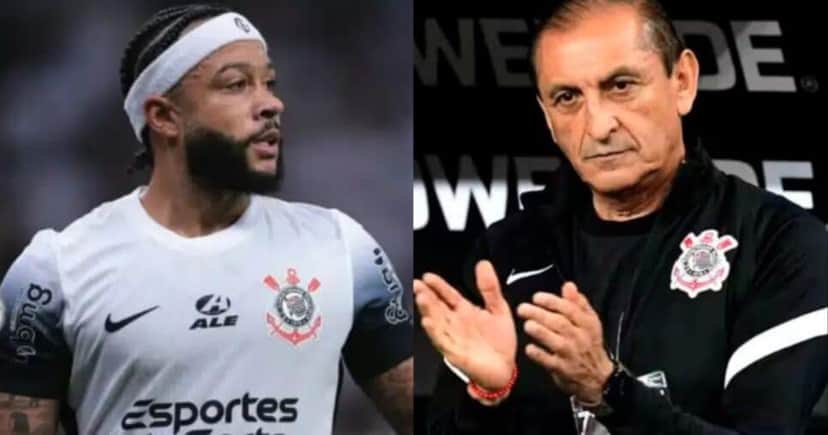 Depay e Ramón Díaz, treinador do Corinthians Depay e Ramón Díaz, treinador do Corinthians