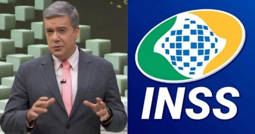 Roberto Kovalick no Jornal Hoje e logo do INSS (Fotos: Reproduções / Globo) Roberto Kovalick no Jornal Hoje e logo do INSS (Fotos: Reproduções / Globo)