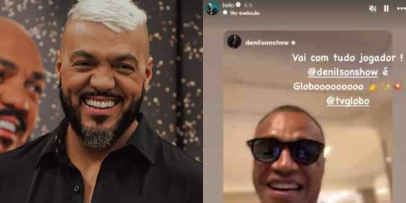 Belo parabeniza apresentador por contrato com a Globo (Foto: Reprodução/Montagem TV Foco) Belo parabeniza apresentador por contrato com a Globo (Foto: Reprodução/Montagem TV Foco)