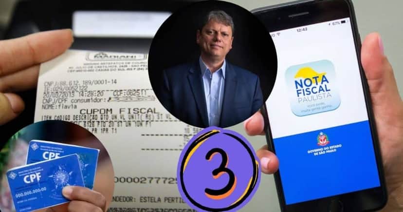 Tarcísio de Freitas, CPF e Nota Fiscal Paulista (Foto: Reprodução / Canva / Montagem TV Foco) Tarcísio de Freitas, CPF e Nota Fiscal Paulista (Foto: Reprodução / Canva / Montagem TV Foco)