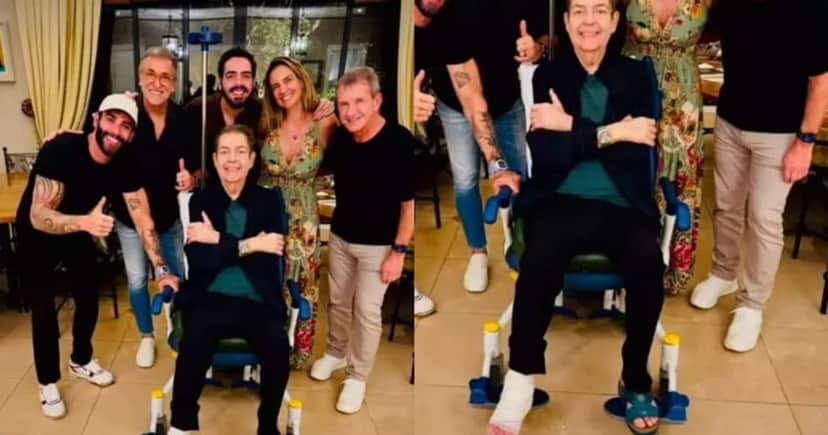 O famoso ex-apresentador da Globo ao lado de sua esposa, filho, Gusttavo Lima e o empresário Dody Sirena (Foto: Reprodução/Montagem TV Foco) O famoso ex-apresentador da Globo ao lado de sua esposa, filho, Gusttavo Lima e o empresário Dody Sirena (Foto: Reprodução/Montagem TV Foco)