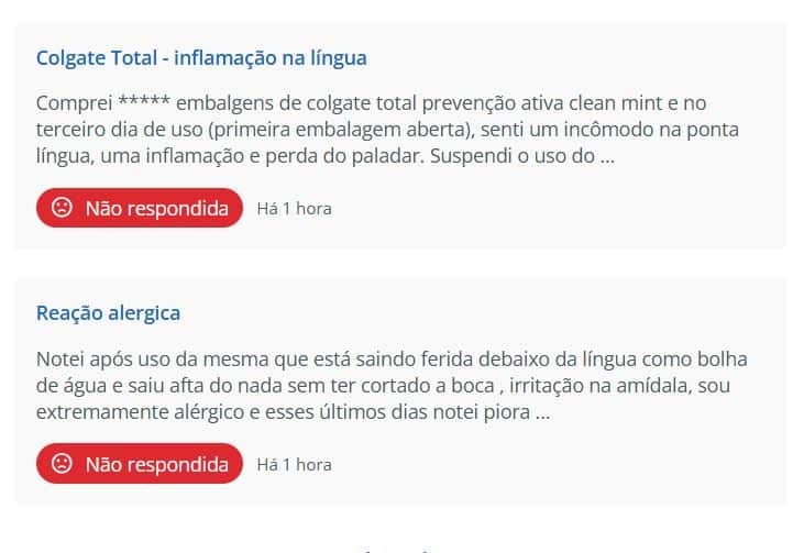 Reclamações contra a Colgate no Reclame Aqui (Foto: Reprodução/Montagem/Tv Foco/Canva/Reclame Aqui) Reclamações contra a Colgate no Reclame Aqui (Foto: Reprodução/Montagem/Tv Foco/Canva/Reclame Aqui)