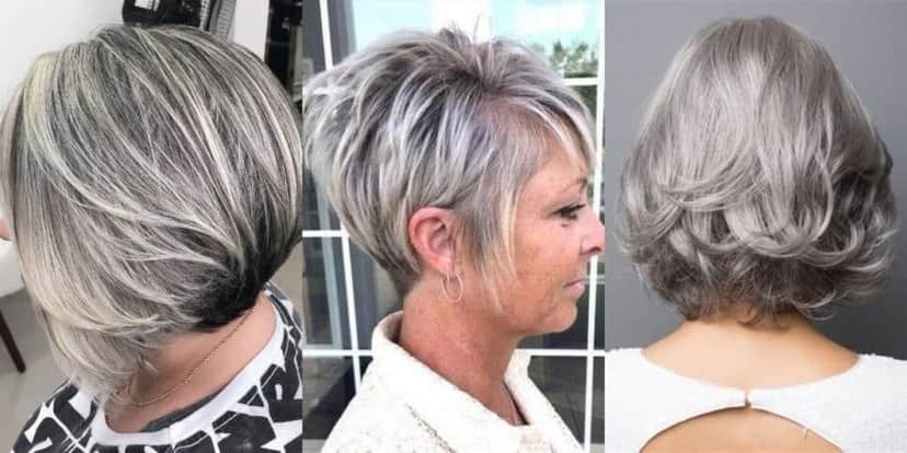Corte de cabelo grisalho médio com camadas (Reprodução: Montagem TV Foco) Corte de cabelo grisalho médio com camadas (Reprodução: Montagem TV Foco)