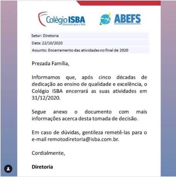 Comunicado sobre encerramento - Foto: Instagram Comunicado sobre encerramento - Foto: Instagram