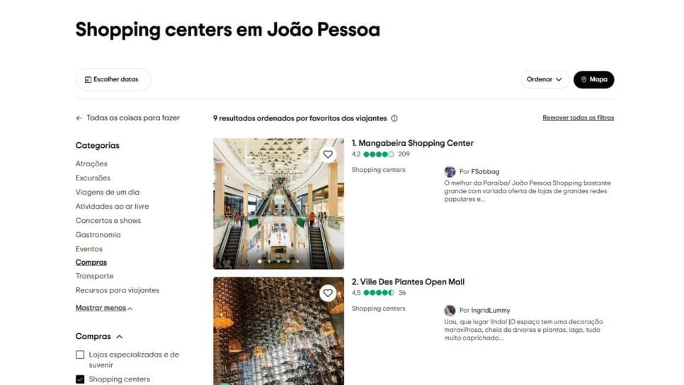 Shopping Mangabeira aparece em 1º lugar no ranking do Trip Advisor, conforme opiniões de clientes e frequentadores (Foto Reprodução/TripAdvisor) Shopping Mangabeira aparece em 1º lugar no ranking do Trip Advisor, conforme opiniões de clientes e frequentadores (Foto Reprodução/TripAdvisor)