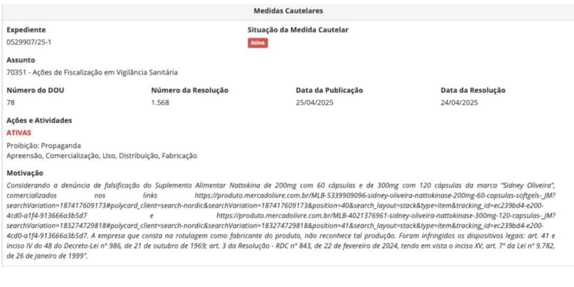 Medida da Anvisa (Foto: Reprodução / site oficial) Medida da Anvisa (Foto: Reprodução / site oficial)
