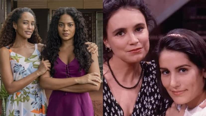 As protagonistas com Maria de Fátima, vivida por Bella Campos em 2025 e por Glória Pires na original de 1988 (Fotos: Reprodução/ Divulgação, Globo/ Montagem TV Foco) As protagonistas com Maria de Fátima, vivida por Bella Campos em 2025 e por Glória Pires na original de 1988 (Fotos: Reprodução/ Divulgação, Globo/ Montagem TV Foco)