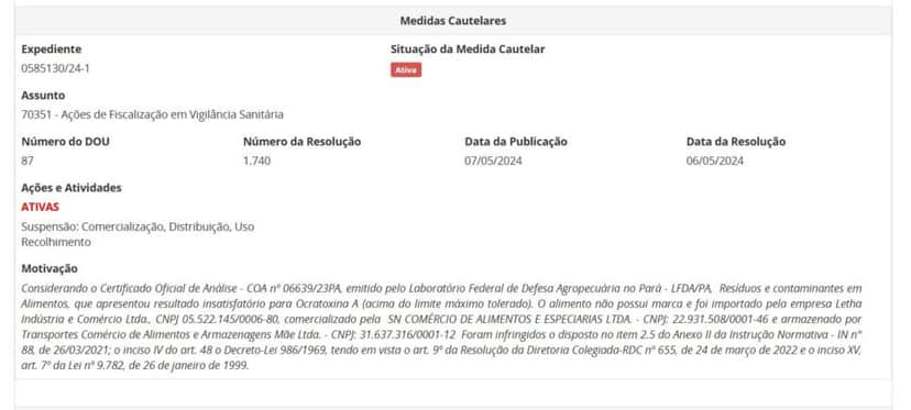 Resolução da ANVISA contra Uva Passa sem marca parte 1 (Foto Reprodução/ANVISA) Resolução da ANVISA contra Uva Passa sem marca parte 1 (Foto Reprodução/ANVISA)