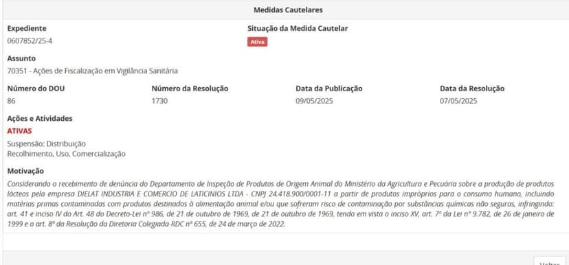 Resolução da ANVISA com ação contra lotes da DIELAT pt 1 (Foto Reprodução/ANVISA) Resolução da ANVISA com ação contra lotes da DIELAT pt 1 (Foto Reprodução/ANVISA)