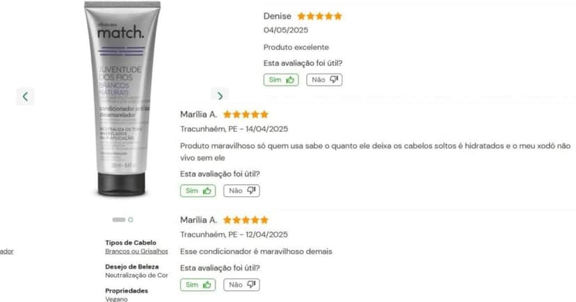 Avaliações reais das usuárias da linha (Foto Reprodução/Boticário) Avaliações reais das usuárias da linha (Foto Reprodução/Boticário)