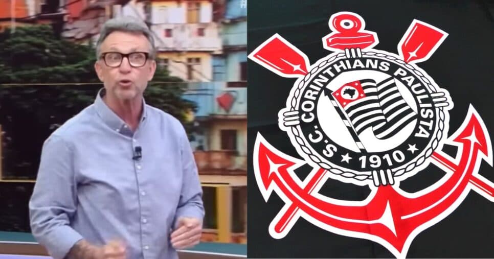 Neto no Os Donos da Bola e bandeira do Corinthians (Fotos: Reproduções / Band / Internet) Neto no Os Donos da Bola e bandeira do Corinthians (Fotos: Reproduções / Band / Internet)