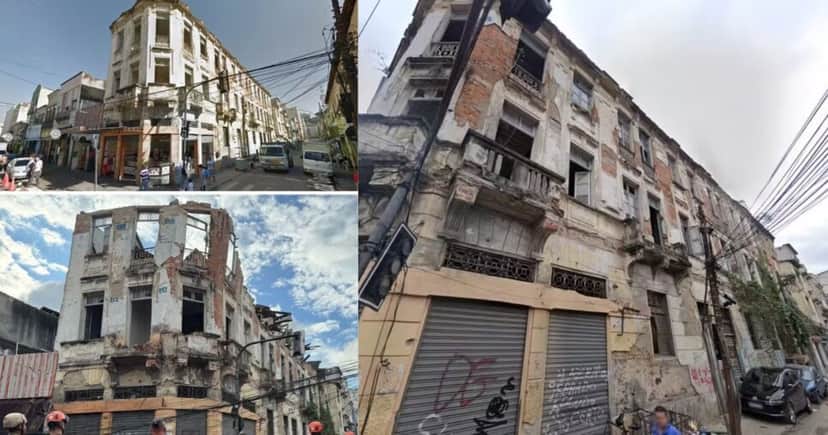Antes e depois do casarão que desabou no centro do Rio. Foto de 2014 (no alto) — Foto: Montagem Google Maps e Dayane Zimmermann g1 Rio Antes e depois do casarão que desabou no centro do Rio. Foto de 2014 (no alto) — Foto: Montagem Google Maps e Dayane Zimmermann g1 Rio