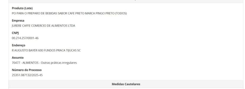 Proibição da ANVISA contra marca Pingo Preto de café em pó pt 1 (Foto Reprodução/ANVISA) Proibição da ANVISA contra marca Pingo Preto de café em pó pt 1 (Foto Reprodução/ANVISA)