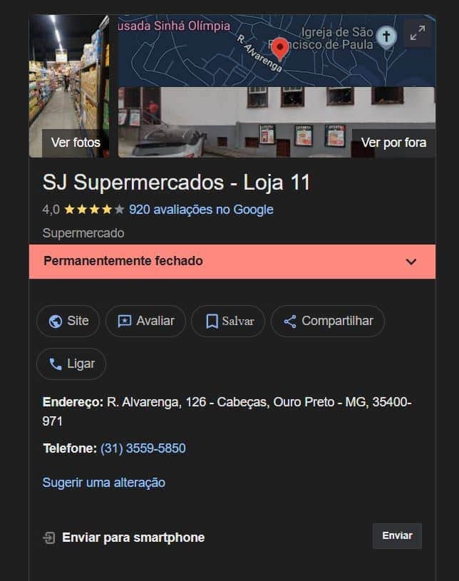 Aviso de permanentemente fechado no Google (Foto Reprodução/Maps) Aviso de permanentemente fechado no Google (Foto Reprodução/Maps)