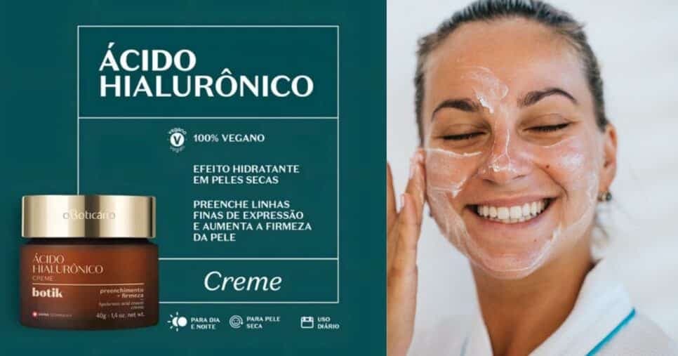 Creme Botik Ácido Hialurônico (Foto Reprodução/Montagem/Tv Foco/Canva/Boticário) Creme Botik Ácido Hialurônico (Foto Reprodução/Montagem/Tv Foco/Canva/Boticário)